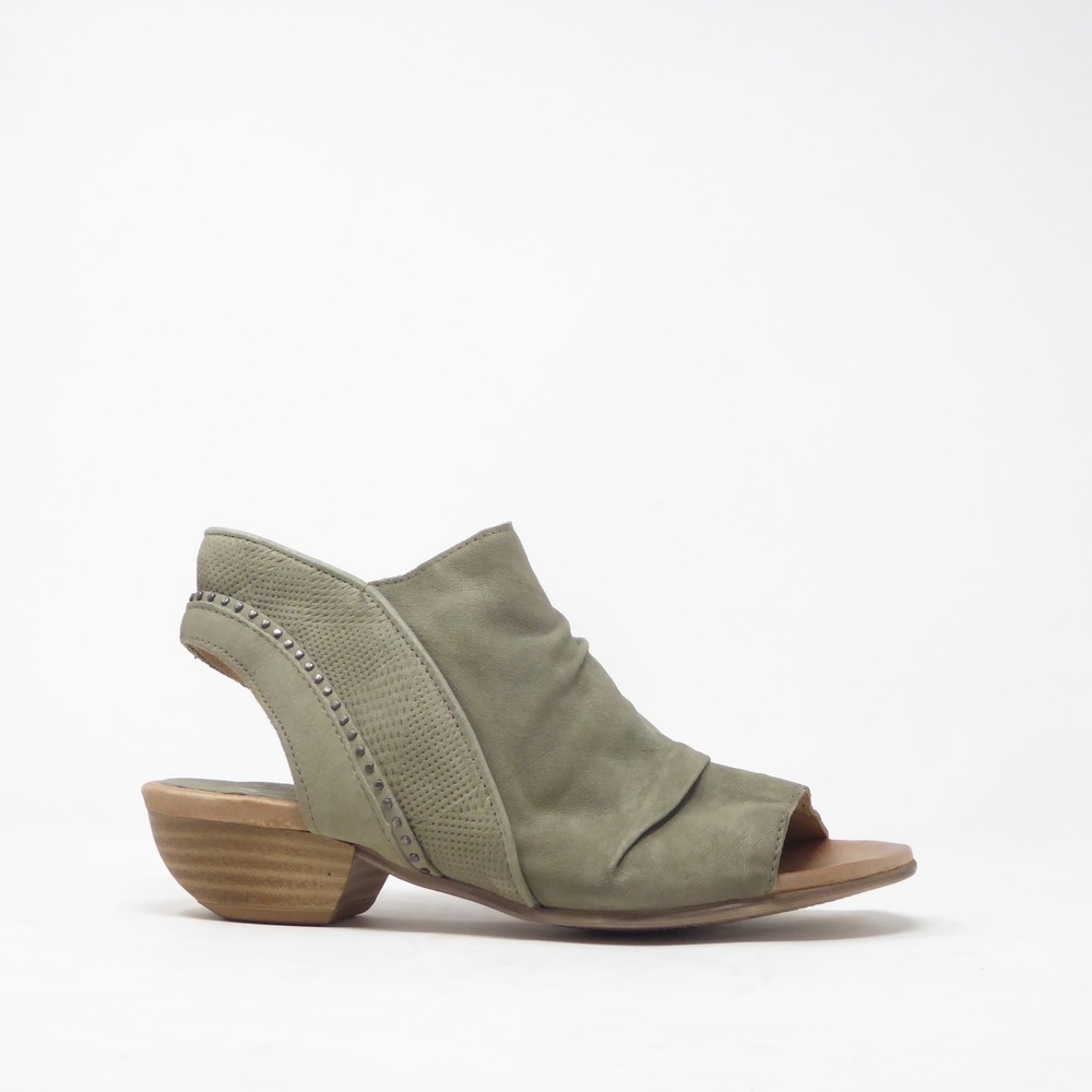 Miz Mooz Cailey Peep Toe Sandals Green Leather Studded Slingback 36 / 5.5 Wide